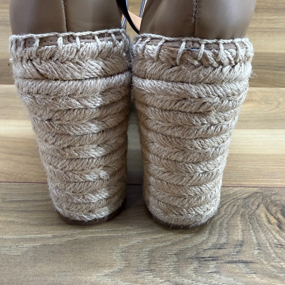 Tory Burch Basketweave Platform Wedge Sandals 8 M Almond Flour Ankle Strap - Picture 7 of 12